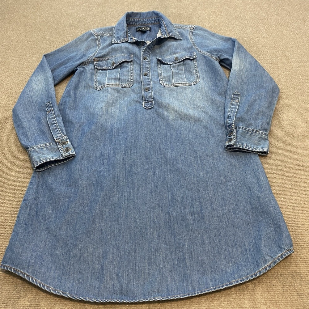 Lucky Brand Dress Womens Size XS Tunic Blue Denim Long Sleeve‎ V-Neck Cotton